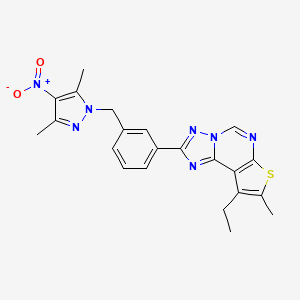 molecular formula C22H21N7O2S B4796285 2-{3-[(3,5-dimethyl-4-nitro-1H-pyrazol-1-yl)methyl]phenyl}-9-ethyl-8-methylthieno[3,2-e][1,2,4]triazolo[1,5-c]pyrimidine 