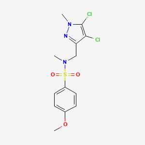 molecular formula C13H15Cl2N3O3S B4796410 N-[(4,5-dichloro-1-methyl-1H-pyrazol-3-yl)methyl]-4-methoxy-N-methylbenzenesulfonamide 