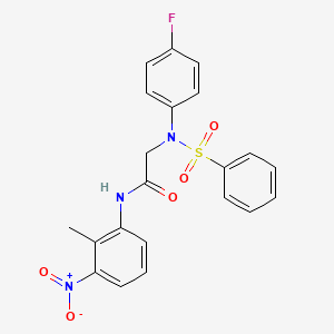 molecular formula C21H18FN3O5S B4796523 N~2~-(4-fluorophenyl)-N~1~-(2-methyl-3-nitrophenyl)-N~2~-(phenylsulfonyl)glycinamide 