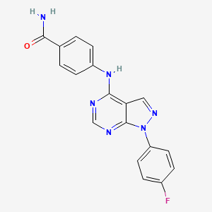 molecular formula C18H13FN6O B4796581 4-{[1-(4-fluorophenyl)-1H-pyrazolo[3,4-d]pyrimidin-4-yl]amino}benzamide 