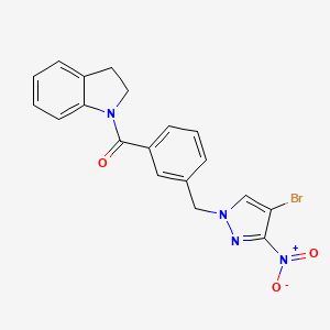 molecular formula C19H15BrN4O3 B4796644 1-{3-[(4-bromo-3-nitro-1H-pyrazol-1-yl)methyl]benzoyl}indoline 