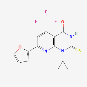 molecular formula C15H10F3N3O2S B4796746 1-CYCLOPROPYL-7-(2-FURYL)-2-SULFANYL-5-(TRIFLUOROMETHYL)PYRIDO[2,3-D]PYRIMIDIN-4(1H)-ONE 