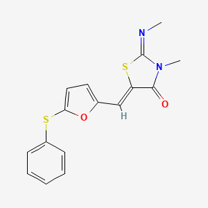 molecular formula C16H14N2O2S2 B4796952 (2Z,5Z)-3-methyl-2-(methylimino)-5-{[5-(phenylsulfanyl)furan-2-yl]methylidene}-1,3-thiazolidin-4-one 