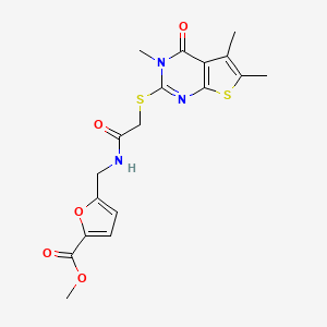 molecular formula C18H19N3O5S2 B4796959 methyl 5-[({[(3,5,6-trimethyl-4-oxo-3,4-dihydrothieno[2,3-d]pyrimidin-2-yl)thio]acetyl}amino)methyl]-2-furoate 