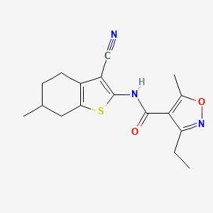 molecular formula C17H19N3O2S B4797688 N-(3-cyano-6-methyl-4,5,6,7-tetrahydro-1-benzothiophen-2-yl)-3-ethyl-5-methyl-1,2-oxazole-4-carboxamide 