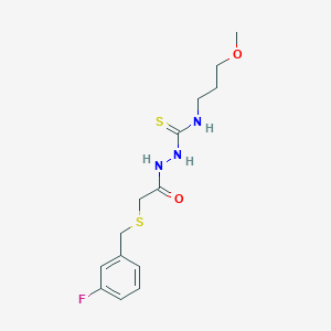 molecular formula C14H20FN3O2S2 B4797732 2-{[(3-fluorobenzyl)thio]acetyl}-N-(3-methoxypropyl)hydrazinecarbothioamide 