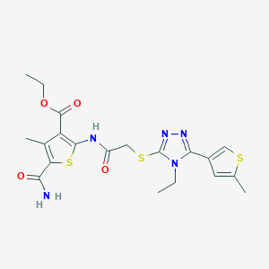 molecular formula C20H23N5O4S3 B4797915 ethyl 5-(aminocarbonyl)-2-[({[4-ethyl-5-(5-methyl-3-thienyl)-4H-1,2,4-triazol-3-yl]thio}acetyl)amino]-4-methyl-3-thiophenecarboxylate 