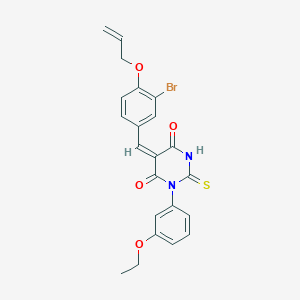 molecular formula C22H19BrN2O4S B4797993 (5E)-5-[3-bromo-4-(prop-2-en-1-yloxy)benzylidene]-1-(3-ethoxyphenyl)-2-thioxodihydropyrimidine-4,6(1H,5H)-dione 