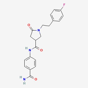 molecular formula C20H20FN3O3 B4798061 N-[4-(aminocarbonyl)phenyl]-1-[2-(4-fluorophenyl)ethyl]-5-oxo-3-pyrrolidinecarboxamide 