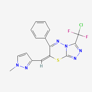 molecular formula C16H11ClF2N6S B4798078 3-[CHLORO(DIFLUORO)METHYL]-7-[(E)-1-(1-METHYL-1H-PYRAZOL-3-YL)METHYLIDENE]-6-PHENYL-7H-[1,2,4]TRIAZOLO[3,4-B][1,3,4]THIADIAZINE 