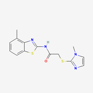 molecular formula C14H14N4OS2 B4798231 N-(4-methyl-1,3-benzothiazol-2-yl)-2-[(1-methyl-1H-imidazol-2-yl)sulfanyl]acetamide 