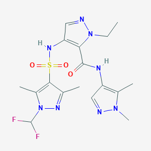 molecular formula C17H22F2N8O3S B4798307 4-({[1-(DIFLUOROMETHYL)-3,5-DIMETHYL-1H-PYRAZOL-4-YL]SULFONYL}AMINO)-N~5~-(1,5-DIMETHYL-1H-PYRAZOL-4-YL)-1-ETHYL-1H-PYRAZOLE-5-CARBOXAMIDE 