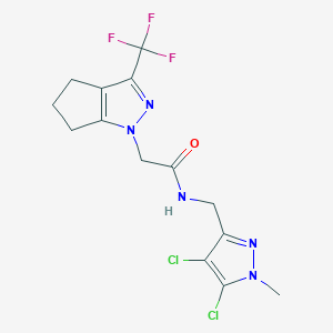 molecular formula C14H14Cl2F3N5O B4798335 N-[(4,5-dichloro-1-methyl-1H-pyrazol-3-yl)methyl]-2-[3-(trifluoromethyl)-5,6-dihydrocyclopenta[c]pyrazol-1(4H)-yl]acetamide 