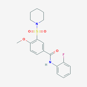 molecular formula C19H21FN2O4S B4798389 N-(2-fluorophenyl)-4-methoxy-3-(piperidin-1-ylsulfonyl)benzamide 