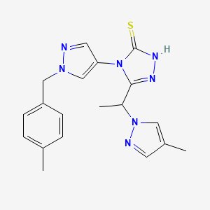 molecular formula C19H21N7S B4798397 4-[1-(4-METHYLBENZYL)-1H-PYRAZOL-4-YL]-5-[1-(4-METHYL-1H-PYRAZOL-1-YL)ETHYL]-4H-1,2,4-TRIAZOL-3-YLHYDROSULFIDE 