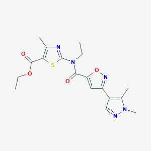 molecular formula C18H21N5O4S B4798585 ethyl 2-[{[3-(1,5-dimethyl-1H-pyrazol-4-yl)-5-isoxazolyl]carbonyl}(ethyl)amino]-4-methyl-1,3-thiazole-5-carboxylate 