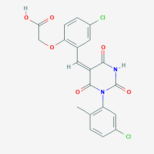 2-[4-chloro-2-[(E)-[1-(5-chloro-2-methylphenyl)-2,4,6-trioxo-1,3-diazinan-5-ylidene]methyl]phenoxy]acetic acid