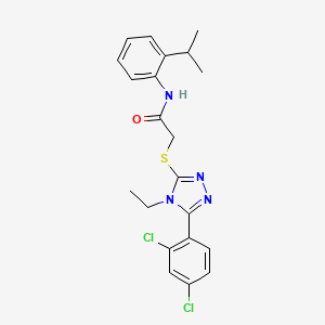 molecular formula C21H22Cl2N4OS B4799329 2-{[5-(2,4-dichlorophenyl)-4-ethyl-4H-1,2,4-triazol-3-yl]sulfanyl}-N-[2-(propan-2-yl)phenyl]acetamide 