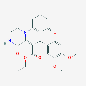 ethyl 6-(3,4-dimethoxyphenyl)-4,7-dioxo-2,3,4,6,7,8,9,10-octahydro-1H-pyrazino[1,2-a]quinoline-5-carboxylate