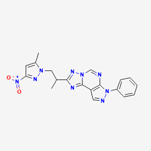 molecular formula C19H17N9O2 B4799439 2-[1-methyl-2-(5-methyl-3-nitro-1H-pyrazol-1-yl)ethyl]-7-phenyl-7H-pyrazolo[4,3-e][1,2,4]triazolo[1,5-c]pyrimidine 