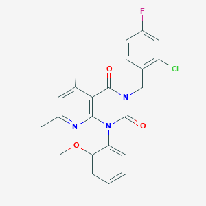 molecular formula C23H19ClFN3O3 B4799605 3-[(2-CHLORO-4-FLUOROPHENYL)METHYL]-1-(2-METHOXYPHENYL)-5,7-DIMETHYL-1H,2H,3H,4H-PYRIDO[2,3-D]PYRIMIDINE-2,4-DIONE 