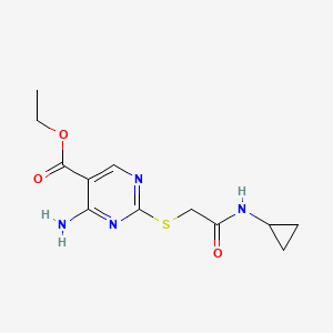 molecular formula C12H16N4O3S B4799715 ethyl 4-amino-2-{[2-(cyclopropylamino)-2-oxoethyl]thio}-5-pyrimidinecarboxylate 