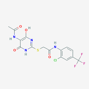 molecular formula C15H12ClF3N4O4S B4799843 2-{[5-(acetylamino)-4-hydroxy-6-oxo-1,6-dihydro-2-pyrimidinyl]thio}-N-[2-chloro-4-(trifluoromethyl)phenyl]acetamide 