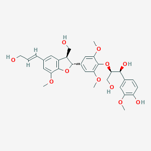 molecular formula C31H36O11 B047999 (1S,2R)-1-(4-Hydroxy-3-methoxyphenyl)-2-[4-[(2R,3S)-3-(hydroxymethyl)-5-[(E)-3-hydroxyprop-1-enyl]-7-methoxy-2,3-dihydro-1-benzofuran-2-yl]-2,6-dimethoxyphenoxy]propane-1,3-diol CAS No. 613684-55-2