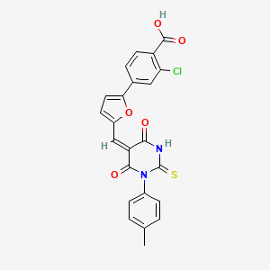 2-chloro-4-[5-[(E)-[1-(4-methylphenyl)-4,6-dioxo-2-sulfanylidene-1,3-diazinan-5-ylidene]methyl]furan-2-yl]benzoic acid