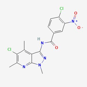 molecular formula C16H13Cl2N5O3 B4799969 4-CHLORO-N-{5-CHLORO-1,4,6-TRIMETHYL-1H-PYRAZOLO[3,4-B]PYRIDIN-3-YL}-3-NITROBENZAMIDE 