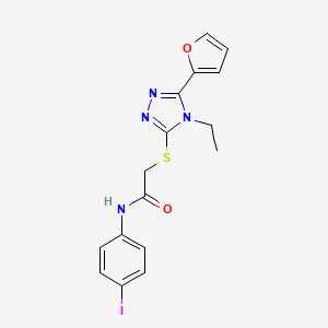 molecular formula C16H15IN4O2S B4800001 2-{[4-ethyl-5-(furan-2-yl)-4H-1,2,4-triazol-3-yl]sulfanyl}-N-(4-iodophenyl)acetamide 