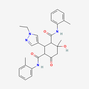 2-(1-ETHYL-1H-PYRAZOL-4-YL)-4-HYDROXY-4-METHYL-N~1~,N~3~-BIS(2-METHYLPHENYL)-6-OXO-1,3-CYCLOHEXANEDICARBOXAMIDE