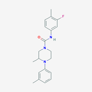 molecular formula C20H24FN3O B4800209 N-(3-fluoro-4-methylphenyl)-3-methyl-4-(3-methylphenyl)-1-piperazinecarboxamide 