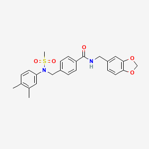 molecular formula C25H26N2O5S B4800613 N-(1,3-benzodioxol-5-ylmethyl)-4-{[(3,4-dimethylphenyl)(methylsulfonyl)amino]methyl}benzamide 