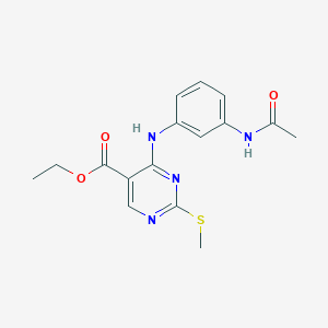 ETHYL 4-[(3-ACETAMIDOPHENYL)AMINO]-2-(METHYLSULFANYL)PYRIMIDINE-5-CARBOXYLATE