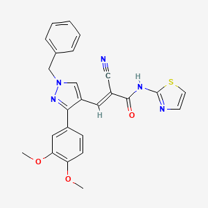 molecular formula C25H21N5O3S B4800830 3-[1-benzyl-3-(3,4-dimethoxyphenyl)-1H-pyrazol-4-yl]-2-cyano-N-1,3-thiazol-2-ylacrylamide 