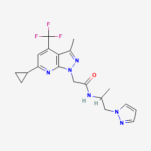 2-[6-cyclopropyl-3-methyl-4-(trifluoromethyl)-1H-pyrazolo[3,4-b]pyridin-1-yl]-N-[1-methyl-2-(1H-pyrazol-1-yl)ethyl]acetamide