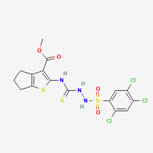 molecular formula C16H14Cl3N3O4S3 B4801635 methyl 2-[({2-[(2,4,5-trichlorophenyl)sulfonyl]hydrazino}carbonothioyl)amino]-5,6-dihydro-4H-cyclopenta[b]thiophene-3-carboxylate 