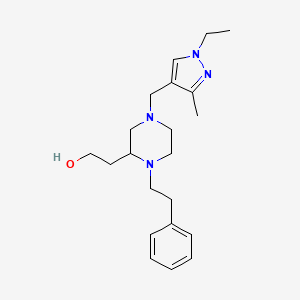 molecular formula C21H32N4O B4802291 2-[4-[(1-ethyl-3-methyl-1H-pyrazol-4-yl)methyl]-1-(2-phenylethyl)-2-piperazinyl]ethanol 