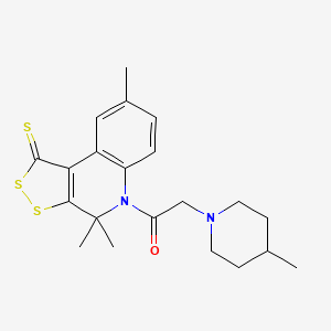 molecular formula C21H26N2OS3 B4802559 2-(4-METHYLPIPERIDIN-1-YL)-1-{4,4,8-TRIMETHYL-1-SULFANYLIDENE-1H,4H,5H-[1,2]DITHIOLO[3,4-C]QUINOLIN-5-YL}ETHAN-1-ONE 