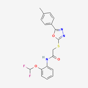 molecular formula C18H15F2N3O3S B4802599 N-[2-(difluoromethoxy)phenyl]-2-{[5-(4-methylphenyl)-1,3,4-oxadiazol-2-yl]thio}acetamide 