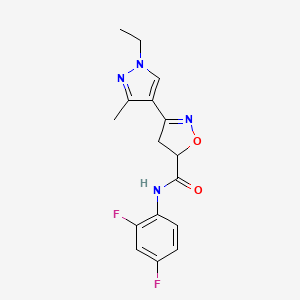 molecular formula C16H16F2N4O2 B4802762 N-(2,4-difluorophenyl)-3-(1-ethyl-3-methyl-1H-pyrazol-4-yl)-4,5-dihydro-5-isoxazolecarboxamide 