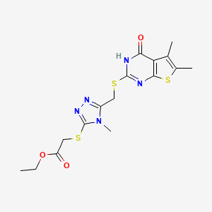 molecular formula C16H19N5O3S3 B4802861 ethyl [(5-{[(4-hydroxy-5,6-dimethylthieno[2,3-d]pyrimidin-2-yl)sulfanyl]methyl}-4-methyl-4H-1,2,4-triazol-3-yl)sulfanyl]acetate 