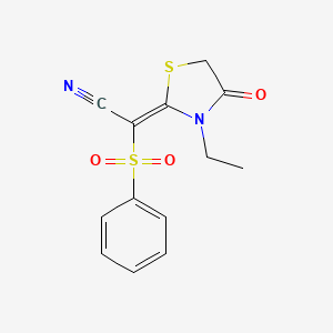 molecular formula C13H12N2O3S2 B4803173 2-(BENZENESULFONYL)-2-[(2E)-3-ETHYL-4-OXO-1,3-THIAZOLIDIN-2-YLIDENE]ACETONITRILE 