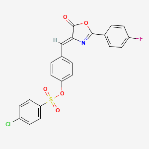 molecular formula C22H13ClFNO5S B4803180 4-{[2-(4-fluorophenyl)-5-oxo-1,3-oxazol-4(5H)-ylidene]methyl}phenyl 4-chlorobenzenesulfonate 