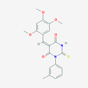 molecular formula C21H20N2O5S B4803336 (5E)-1-(3-methylphenyl)-2-sulfanylidene-5-[(2,4,5-trimethoxyphenyl)methylidene]-1,3-diazinane-4,6-dione 