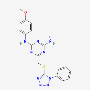 molecular formula C18H17N9OS B4803700 N-(4-methoxyphenyl)-6-{[(1-phenyl-1H-tetrazol-5-yl)sulfanyl]methyl}-1,3,5-triazine-2,4-diamine 