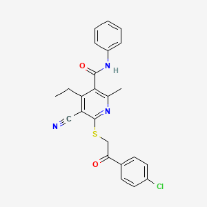 molecular formula C24H20ClN3O2S B4803901 6-{[2-(4-chlorophenyl)-2-oxoethyl]thio}-5-cyano-4-ethyl-2-methyl-N-phenylnicotinamide 