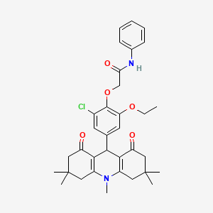 molecular formula C34H39ClN2O5 B4803947 2-[2-chloro-6-ethoxy-4-(3,3,6,6,10-pentamethyl-1,8-dioxo-4,5,7,9-tetrahydro-2H-acridin-9-yl)phenoxy]-N-phenylacetamide 