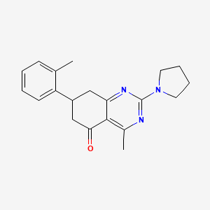 molecular formula C20H23N3O B4804119 4-Methyl-7-(2-methylphenyl)-2-pyrrolidinyl-6,7,8-trihydroquinazolin-5-one 